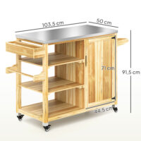 Küchenwagen Outdoor mit Schrank und Rollen aus Holz Edelstahl