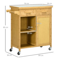 Küchenwagen Servierwagen Schrank mit Schublade aus Bambus Natur