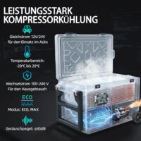 Kühlbox Kompressor elektrisch leise mobil mit Rollen 42,5L bis -20°C
