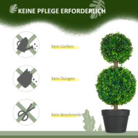 Eine grüne, künstliche Buchs-Doppelkugel-Pflanze, 60cm hoch und UV-beständig.