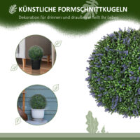 Künstlicher Lavendel im 2er-Set, 42 cm hoch, in Kugelform, Violett-Grün.
