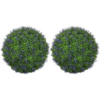 Künstlicher Lavendel im 2er-Set, 42 cm hoch, in Kugelform, Violett-Grün.