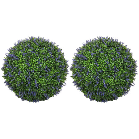 Künstlicher Lavendel im 2er-Set, 42 cm hoch, in Kugelform, Violett-Grün.