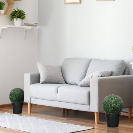 Künstlicher Lavendel im 2er-Set, 42 cm hoch, in Kugelform, Violett-Grün.