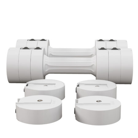 Weißes Kurzhanteln-Set 2x2,5kg mit anpassbarem Gewicht und Kunststoffgehäuse.