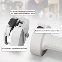 Weißes Kurzhanteln-Set 2x2,5kg mit anpassbarem Gewicht und Kunststoffgehäuse.