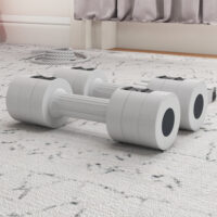 Weißes Kurzhanteln-Set 2x2,5kg mit anpassbarem Gewicht und Kunststoffgehäuse.