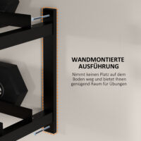 Kurzhantelständer zur Wandmontage, platzsparend für 70 kg Gewichte und Kettlebells, Fitnesszubehör.