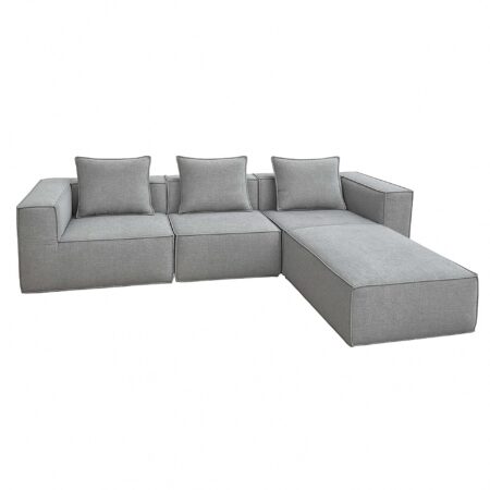 L-Sofa Lounge-Couch mit Ottomane modular rechts links 63x270x190cm hellgrau