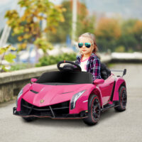 Pinkes Kinderauto im lizenzierten Lamborghini-Design, mit abnehmbarem Akku und Bluetooth-Funktion. Ein Traumwagen für Kinder von 3-6 Jahren.