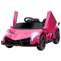 Pinkes Kinderauto im lizenzierten Lamborghini-Design, mit abnehmbarem Akku und Bluetooth-Funktion. Ein Traumwagen für Kinder von 3-6 Jahren.