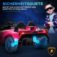 Pinkes Kinderauto im lizenzierten Lamborghini-Design, mit abnehmbarem Akku und Bluetooth-Funktion. Ein Traumwagen für Kinder von 3-6 Jahren.