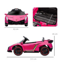 Pinkes Kinderauto im lizenzierten Lamborghini-Design, mit abnehmbarem Akku und Bluetooth-Funktion. Ein Traumwagen für Kinder von 3-6 Jahren.