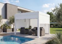 Lamellen Pergola Stanley Aluminium mit Lamellen Seitenwand 3x3m weiss