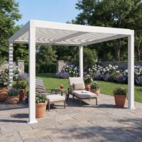Lamellen Pergola Stanley Aluminium mit Lamellendach Regenrinne 3x3m weiss