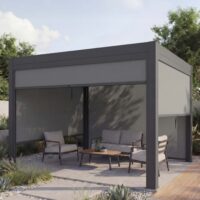 Lamellen Pergola Stanley Aluminium mit Seitenwand und Lamellen-Rollo 3x3m anthrazit