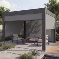 Lamellen Pergola Stanley Aluminium mit Seitenwand und Lamellen-Rollo 3x3m anthrazit