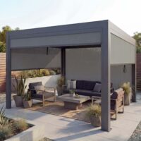 Lamellen Pergola Stanley Aluminium mit Seitenwand und Rollo 3x4m anthrazit