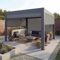 Lamellen Pergola Stanley Aluminium mit Seitenwand und Rollo 3x4m anthrazit