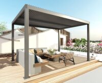 Lamellen-Pergola aus Aluminium anthrazit 3x3 m mit integrierter Regenrinne