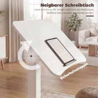 Laptoptisch Stehschreibtisch höhenverstellbar mit Rollen und neigbarer Platte weiss