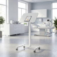 Laptoptisch Stehschreibtisch höhenverstellbar mit Rollen und neigbarer Platte weiss