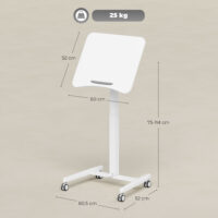 Laptoptisch Stehschreibtisch höhenverstellbar mit Rollen und neigbarer Platte weiss