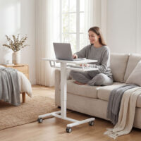 Laptoptisch Stehschreibtisch höhenverstellbar rollbar mit Tastaturablage weiss