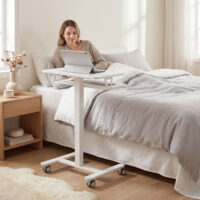 Laptoptisch Stehschreibtisch höhenverstellbar rollbar mit Tastaturablage weiss