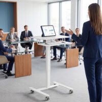 Laptoptisch Stehschreibtisch höhenverstellbar rollbar mit Tastaturablage weiss