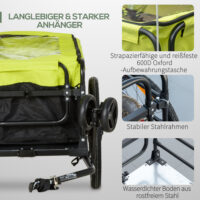 Gelber 2-in-1 Lastenanhänger mit 40kg Traglast und Bremse, ideal für Fahrradtouren und Transportaufgaben.