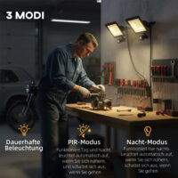 LED Arbeitslampe verstellbar mit 3 Modi und Bewegungsmelder 2x 50W Aluminium schwarz