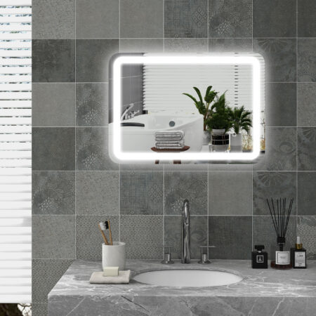Silberner LED Badspiegel 50x70cm mit Touch-Schalter und Anti-Beschlag-Funktion