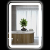 Silberner LED Badspiegel 50x70cm mit Touch-Schalter und Anti-Beschlag-Funktion