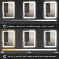 Silberner LED Badspiegel 50x70cm mit Touch-Schalter und Anti-Beschlag-Funktion
