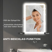 Silberner LED Badspiegel 50x70cm mit Touch-Schalter und Anti-Beschlag-Funktion