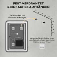 Silberner LED Badspiegel 50x70cm mit Touch-Schalter und Anti-Beschlag-Funktion