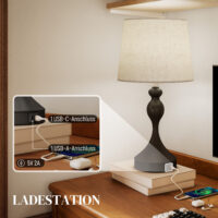 LED Nachttischlampe dimmbar mit USB Ladefunktion schwarz