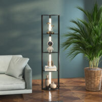 LED Standleuchte mit Eckregal dimmbar warmweiss schwarz