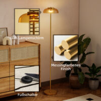 LED Stehlampe warmweiss mit Fussschalter für Wohnzimmer Messing