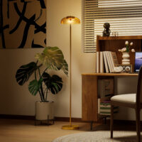 LED Stehlampe warmweiss mit Fussschalter für Wohnzimmer Messing