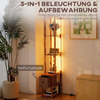 LED-Stehlampe mit Regal dimmbar für Schlafzimmer rustikal braun