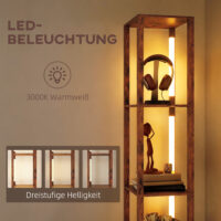 LED-Stehlampe mit Regal dimmbar für Schlafzimmer rustikal braun