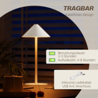LED Tischlampe wiederaufladbar mit Touchfunktion und USB weiss