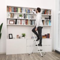 Klappbare Leiter 3 Stufen Stahl Weiss