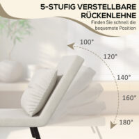 Liegesessel Relaxsessel skandinavisch mit Kissen für Wohnzimmer cremeweiss