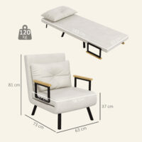 Liegesessel Relaxsessel skandinavisch mit Kissen für Wohnzimmer cremeweiss