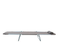 Brauner, klappbarer 2-Bein-Liegestuhl.