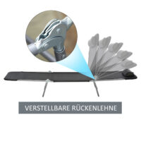 Schwarzer, klappbarer 2-Bein-Liegestuhl.