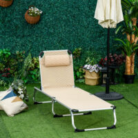 Beige Gartenliege aus Aluminium mit 5-facher Verstellung.